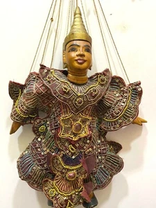 Vintage Theatre Asian Hand Strings Puppet Doll fabric Hand Made 15"     - Picture 1 of 12