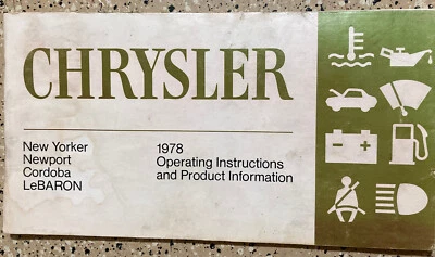 Chrysler New Yorker 1978 Newport Cordoba Lebaron manual del propietario del operador  Foto 1 de 3