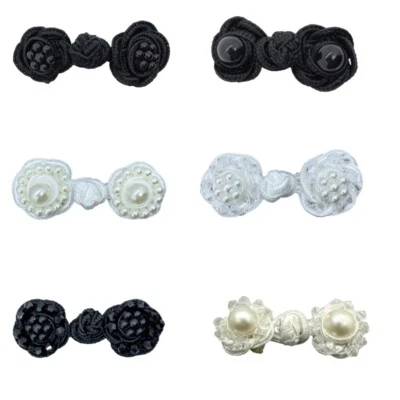 Crystal/Pearl Flower Shape Knot Buttons Cheongsam Cardigan Sewing Accessories - Image 1 of 4