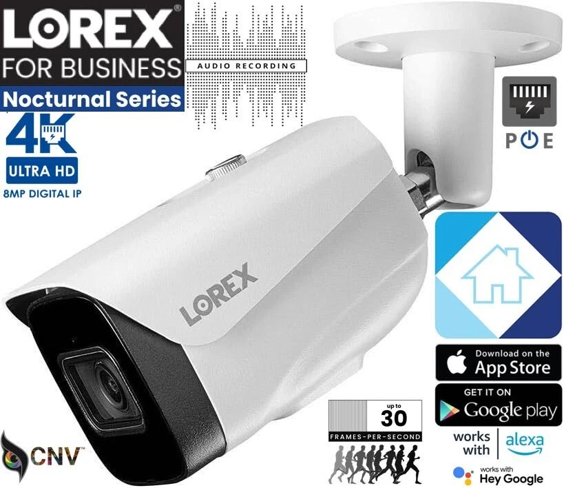 Lorex LNB9252B 4K 8MP Ultra HD Nocturnal Smart IP Bullet Camera 30FPS Audio