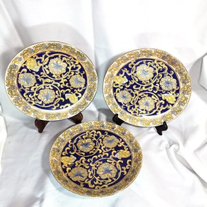 "Juego de 3 placas de gabinete vintage Satsuma azul cobolto y dorado floral de 10""" - Imagen 1 de 14