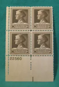 10c Jane Addams MNH Plate Block of 4-Scott# 878-Famous Americans-1940 - Picture 1 of 2