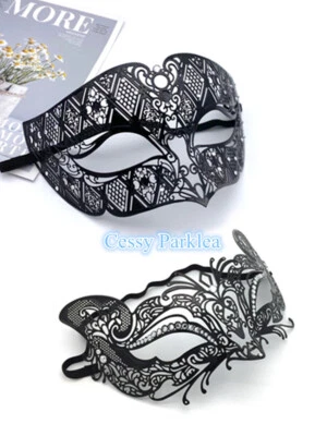 SN-A1-1 Luxury Couples Black Metal Venetian Party Masquerade Masks w/ Rhinestone - Image 1 of 4