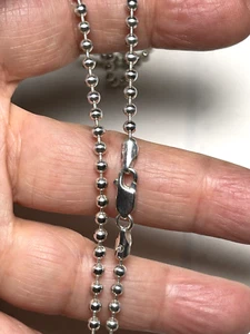 Italy 925 Sterling Silver BALL/BEAD Dogtag ID Chain 20" Necklace 3.0 mm - Picture 1 of 3