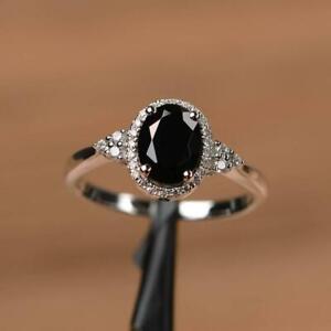 2.85CT Oval Cut Black Onyx & Halo CZ 935 Argentium Silver Women's Fashion Ring