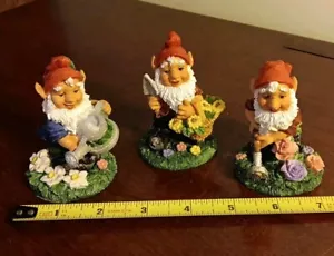 Kmart Vintage Garden Gnome 3” Figure Set Of 3 Decorative Figurines Flowers - Picture 1 of 6