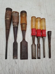 7 Vintage Assorted Stanley & Unmarked Wood Chisels - Picture 1 of 7