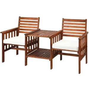 3 pcs Outdoor Patio Table Chairs Set Acacia Wood Loveseat-White - Color: White - Picture 1 of 1