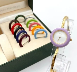 Gucci Change Bezel 12 Colors Gold Dial Women's Watch Boxed Operating Good - Picture 1 of 7