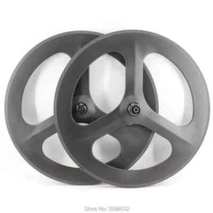 700C 3 Spokes Road Track Fixed Gear Bike Matt UD Full Carbon Wheelset 1Pair - Picture 1 of 24