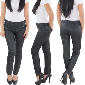 Damen Röhrenhose Skinny Biker Hose Kunstlederhose Slim Fit Hüfthose Leder Optik  - Bild 1 von 4