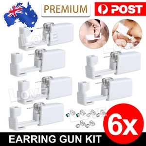 6x Self Ear Piercing Gun Earring Disposable Ear Stud Gun Kit Sterile NoPain Tool - Picture 1 of 10