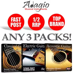 3 PACKS - ADAGIO Electric or Acoustic Guitar Strings - Pro and Premium AntiRust - Picture 1 of 31