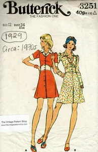1970s Vintage Sewing Pattern B34" DRESS (1929) By Butterick 3251  - Picture 1 of 2