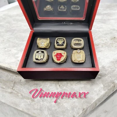 Juego de 6 anillos de campeonato Chicago Bulls Michael Jordan HOF con estuche  Foto 1 de 4