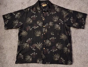 Caribbean Black 100% Silk Button Up Short Sleeve Shirt Large - Picture 1 of 6