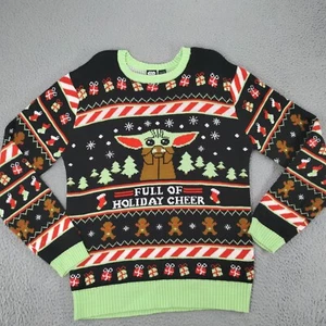 Star Wars Sweater Mens 2XL Green Black Knit Christmas Full Holiday Cheer Grogu - Picture 1 of 22