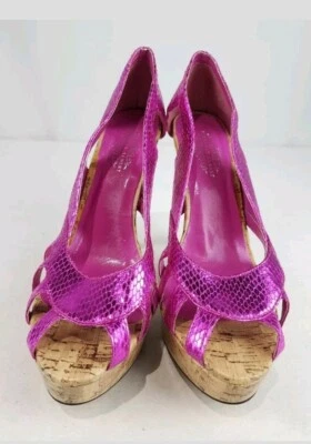 Charles Albert Stiletto Heels Cork Open Toe Hot Pink Size 8.5M - Image 1 of 4