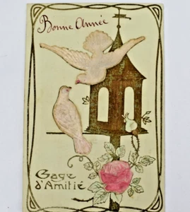 CPA CARTE POSTALE ANCIENNE BRODEE BONNE ANNEE GAGE D AMITIE  1900 - Imagen 1 de 2