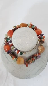 MIXED GEMSTONE NECKLACE HANDMADE SEMI PRECIOUS CHIPS LARGE STONES POLISHED - Picture 1 of 9