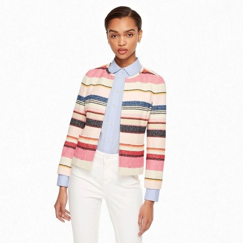 Giacca blazer Kate Spade berbera a righe senza colletto rosa blu donna taglia 8