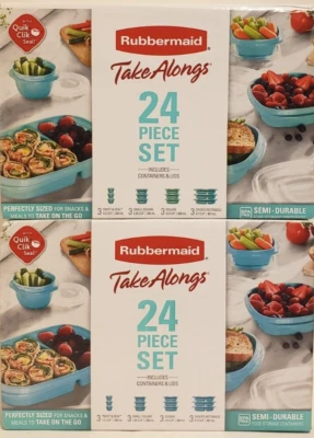 Rubbermaid Take Alongs Teal 24 Piece Set Lids And Containers 2 complete sets NEW - Image 1 of 4