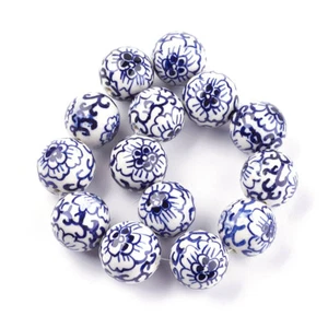 10x Handmade Porcelain Beads Round Smooth Flower Painted Glazed Big Bead 27~28mm - Picture 1 of 2