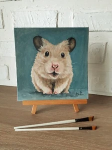 Pintura original de hámster arte animal mascota 8 por 8 pintura al óleo de hámster - Imagen 1 de 8
