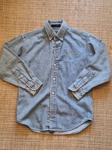 Polo Ralph Lauren Denim Button Down Shirt Youth Size 7 Blue Cotton Classic Vtg - Picture 1 of 6