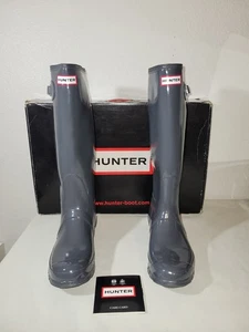 Hunter Damen Original 16" hoch glänzend Regenstiefel Größe 9M/10F. Beschreibung prüfen - Bild 1 von 17