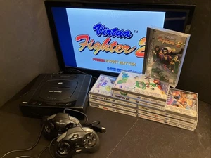 SEGA Saturn Lot: Console, 2 Controllers, AV Cord, 9 Games *Fresh Save Battery! - Picture 1 of 15