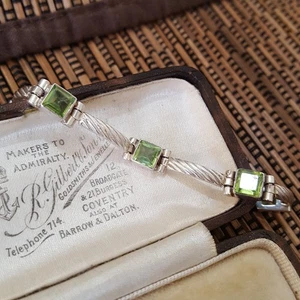 Vintage 925 Sterling Silver Bracelet, Genuine Peridot, Adjustable Length - Picture 1 of 8