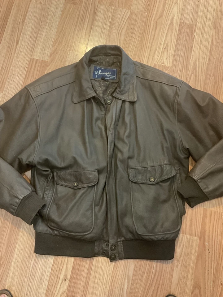 Chaqueta bomber de cuero vintage para hombre/PUMA talla L. Marrón Cremallera Completa Foto 1 de 4