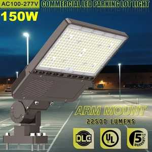 150W LED Shoebox Parking Lot Light Dusk To Dawn Photocell 22500 Lumens 100-277V - Picture 1 of 11