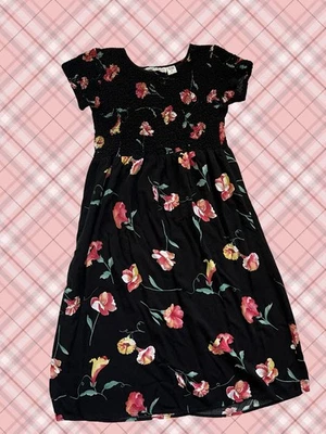 Petite Impressions black floral midi dress women’s size M. - Image 1 of 2