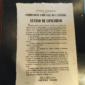 SAN LAZZARO BOLOGNA AVVISO DI CONCORSO 1850 MAESTRO DI SCUOLA #LOT - Imagen 1 de 4