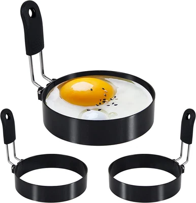 3 Packs 3.5'' Egg Rings Set with Silicone Handle, Stainless Steel Egg Cooking Ri - Image 1 of 4