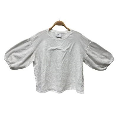 Top Anthropologie Velvet de Graham & Spencer Margot manga gasa hinchada XL blanco Foto 1 de 4