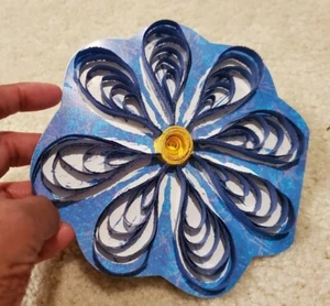 Flower Quilling Note Cards , Blue quilling Note Card With Envelope - Picture 1 of 6