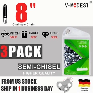 PACK DE 3 hojas de cadena de motosierra de 8" para sierra de poste Greenworks 20V/40V 3/8" LP .050" 33DL - Imagen 1 de 9