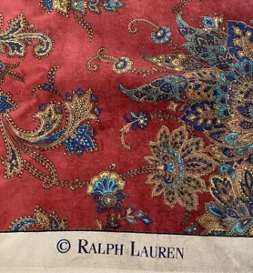 Vintage Ralph Lauren Paisley Deep Red Velvet Upholstery Fabric 2.8 Yd RARE - Picture 1 of 15