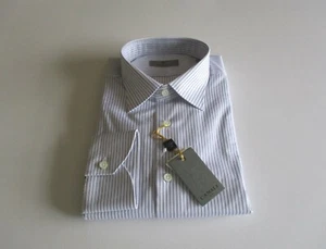 Canali Modern Fit strukturiertes gestreiftes Herrenhemd weiß/blau 45|17,75 $ 345 neu mit Etikett - Bild 1 von 7