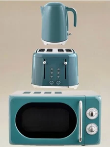 Kettle Toaster Microwave Kitchen Set Teal Blue Retro Stylish Essential Vitage UK - Picture 1 of 12