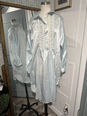 Vintage BARBIZON Cuddleskin Long Blue Nightgown Medium Long Sleeve Lace Floral - Image 1 of 4