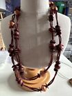 Stunning Brown & Copper Wooden Beaded Statement Extra Long Necklace