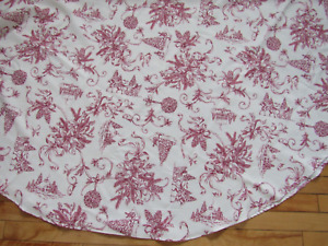 NICOLE MILLER 70" ROUND CHRISTMAS TOILE TABLECLOTH RED CREAM BIRDS RIBBONS TREE