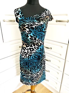Vestido Frank Lyman Azul Animal Cebra Leopardo Estampado Elastizado Tejido Reino Unido 10 - Imagen 1 de 9
