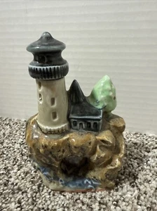 Vintage Ceramic Fish Tank Aquarium Ornament Lighthouse On Cliff Bubbler Japan 4” - Picture 1 of 5