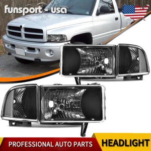 For 1994-2002 Dodge Ram 1500 2500 3500 Black Headlights Assembly Clear Corner - Picture 1 of 11