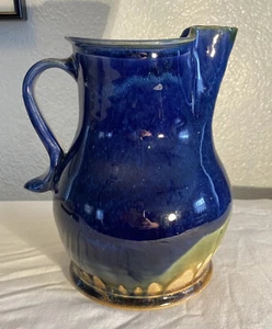 Studio Pottery Pitcher Blue Green Drip Glaze 7.5" Tall Signed McCabe 2009 - Picture 1 of 12